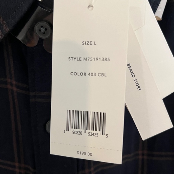 Vince Men's NWT Windowpane Long Sleeve Button down shirt navy Sz Large - Picture 5 of 5